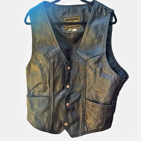 Men's Vintage Maryland Leather Black Leather Biker Ridiing Vest Size Extra Large - Picture 1 of 5